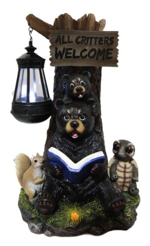 Ebros Gift Whimsical Forest Bedtime Story Mother Bear With Baby Cub Turtle And Squirrel Solar LED Light Lantern Welcome Sign Statue Fairy Tales Nursery Rhymes Guest Greeter Figurine Decor - Ebros Gift