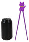 Purple Maneki Neko Lucky Cat Reusable Training Chopsticks Set W/ Silicone Helper