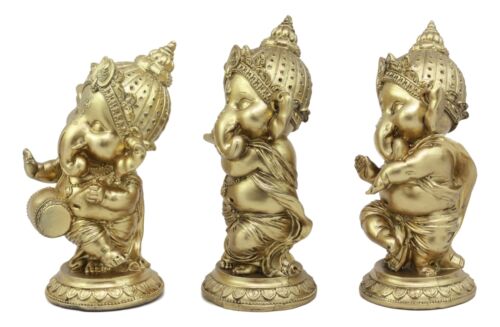 Ebros Set of Three Elephant God Ritual Dancing Music Ganesha Hindu Figurine 6" H