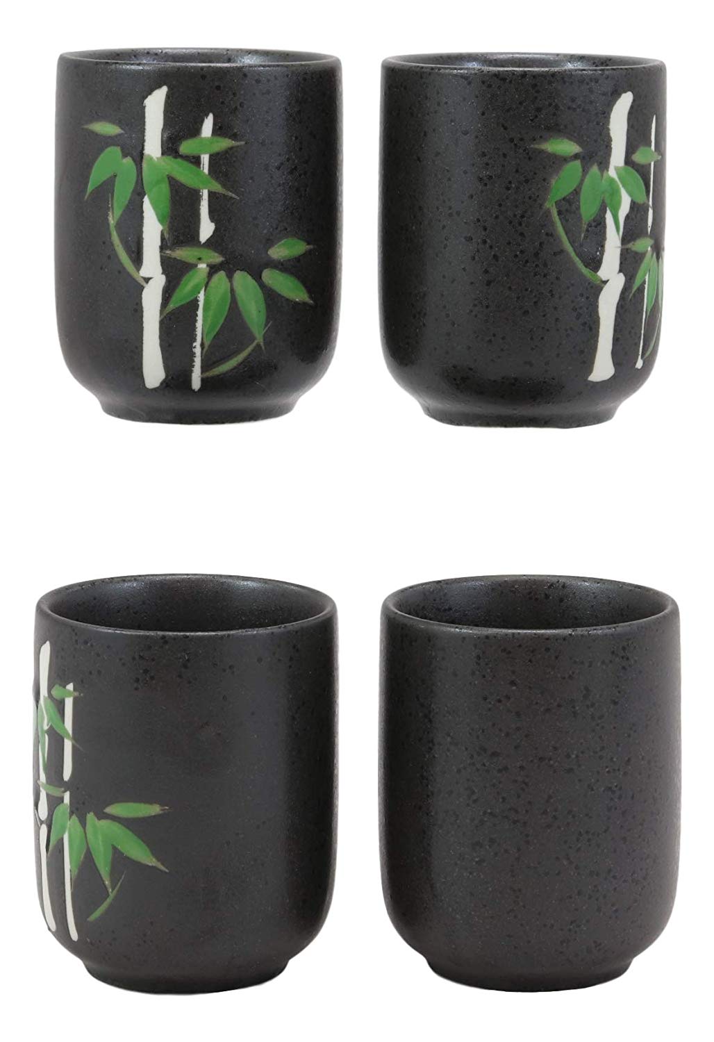 Ebros China Winter Lucky Bamboo Design Porcelain Black 20oz Tea Pot and 4 Cups Set - Ebros Gift