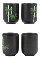 Ebros China Winter Lucky Bamboo Design Porcelain Black 20oz Tea Pot and 4 Cups Set