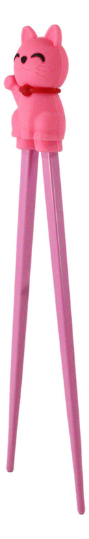 Pink Maneki Neko Lucky Cat Reusable Training Chopsticks Set With Silicone Helper