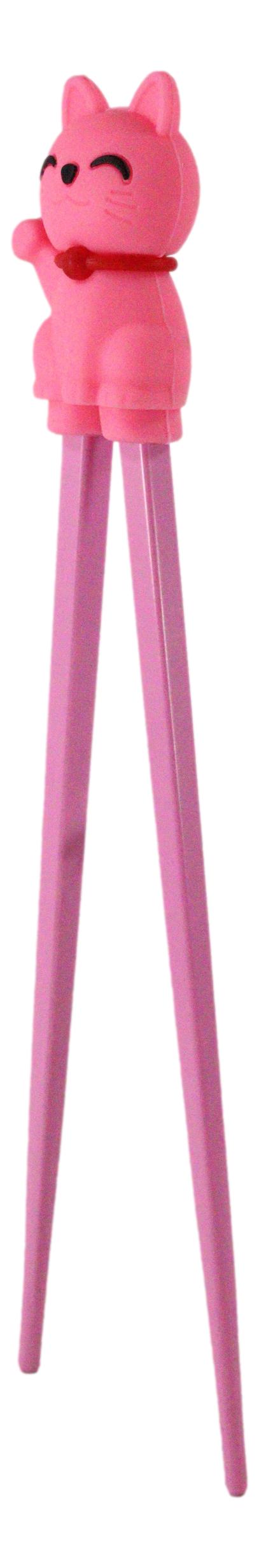 Pink Maneki Neko Lucky Cat Reusable Training Chopsticks Set With Silicone Helper