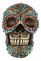 Southwestern Indian Boho Chic Aztec Tooled Skull With Turquoise And Red Stones