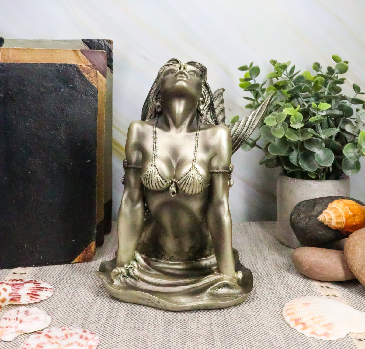 Ebros Aged Bronze Resin Seductive Siren of The Seas Mermaid Statue 7"H Figurine - Ebros Gift