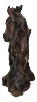 Wild Stallion Horse Bust Statue 11"H Resin Decor In Faux Wood Dark Mahogany