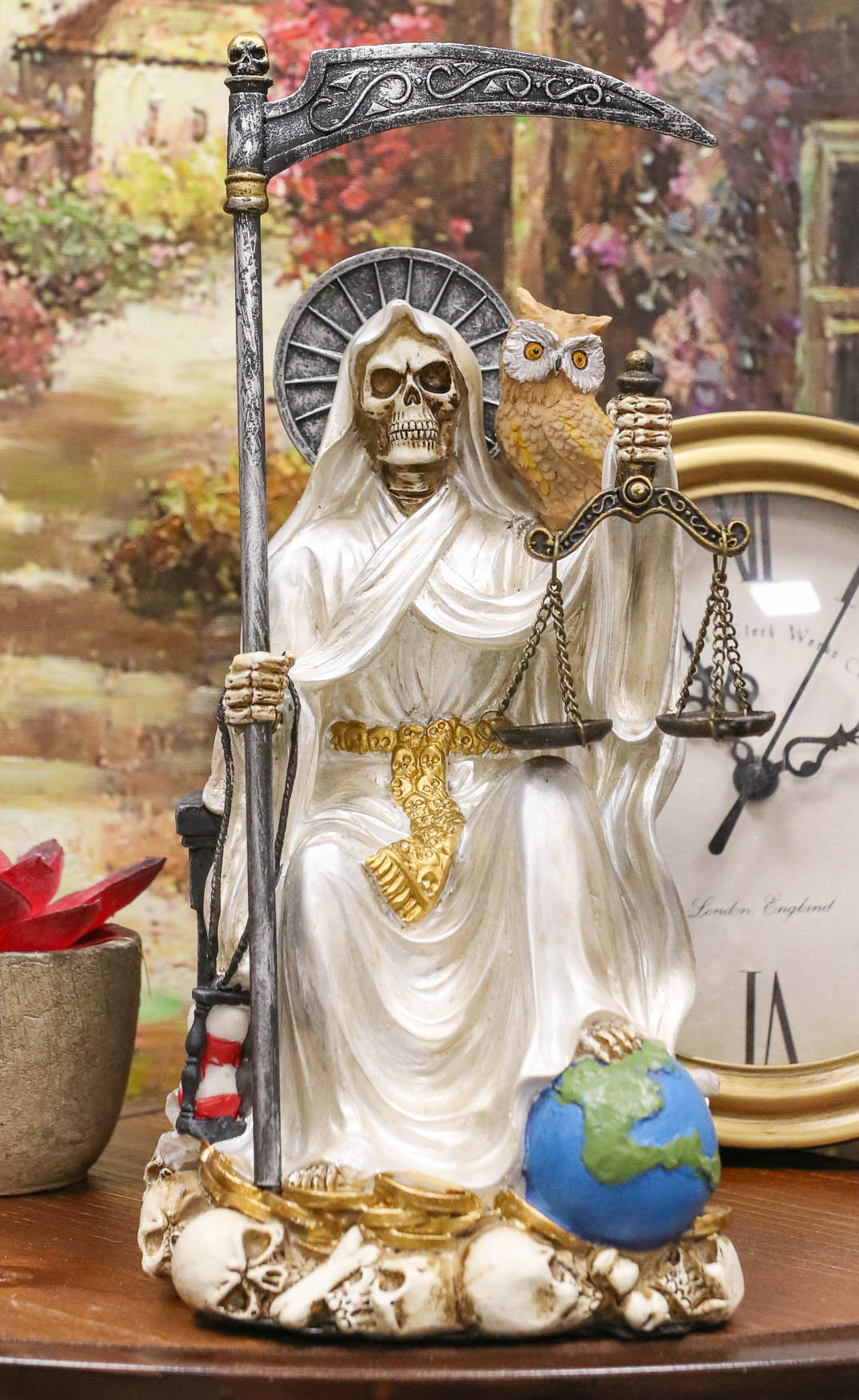 Ebros White Robe Holy Death Santa Muerte Day of The Dead Protection Figurine - Ebros Gift