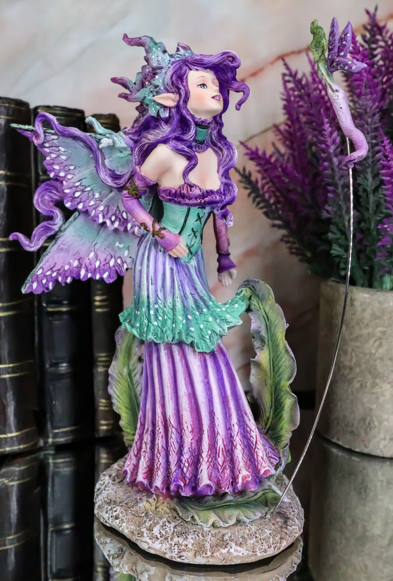 Ebros Amy Brown Pixie Gossip Enchanted Elf Fairy FAE Damsel with Indigo Purple Nymph Dragonfly Statue 7.5" Tall Fantasy Mythical Faery Garden Magic Collectible Figurine Fairies Pixies Nymphs Decor