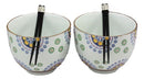 Ebros Japanese Design Ceramic Spring Flowers Ramen Noodles Bowl & Chopsticks Set of 2