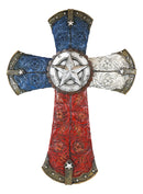 Ebros Western Lone Star W/ Tooled Faux Leather Lace Design Patriotic Texas Wall Cross