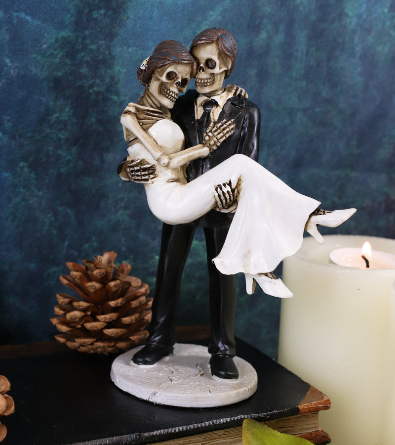 Ebros Groom Carrying Bride Skeleton Face Wedding Couple Statue Figurine 6.25"H