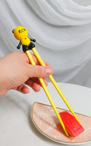 Yellow Giant Panda Reusable Training Chopsticks Set With Silicone Helper Hinge