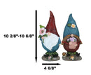 Pack Of 2 Whimsical Garden Mr And Mrs Gnome Couple Holding Flowers Figurines