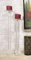 Ebros Contemporary Glass Pillar Column Candle Holder Candlestick( SET OF 2 )