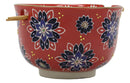 Ebros Red Colorful Divine Flowers Ramen Udon Noodles Large 6.25" Diameter Soup Bowl With Built In Rest and Bamboo Chopsticks Set for Rice Pasta Salad