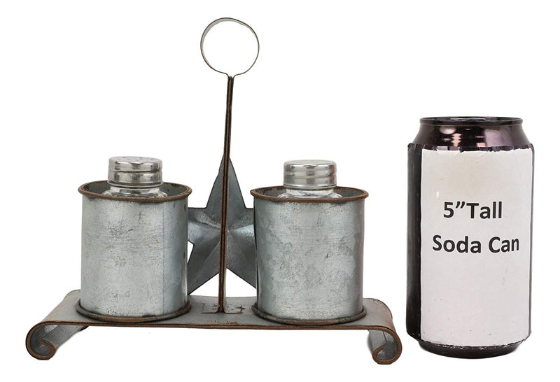 Ebros Metal Rustic Farm Milk Caddy with Cowboy Star Salt and Pepper Shakers Set