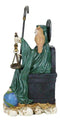 Seated Green Santa Muerte With Scythe Scales of Justice And Wise Owl Figurine 9"
