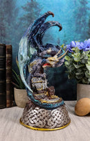 Midnight Armored Dragon On Celtic Knot Pedestal Figurine With LED Crystal Light