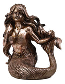 Ebros Nautical Coastal Beach Mermaid Wine Holder Figurine in Bronze Finish Resin