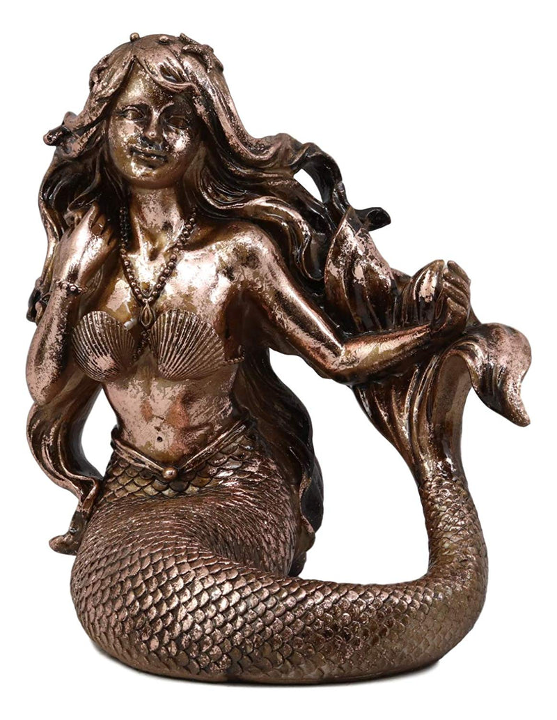Ebros Nautical Coastal Beach Mermaid Wine Holder Figurine in Bronze Finish Resin