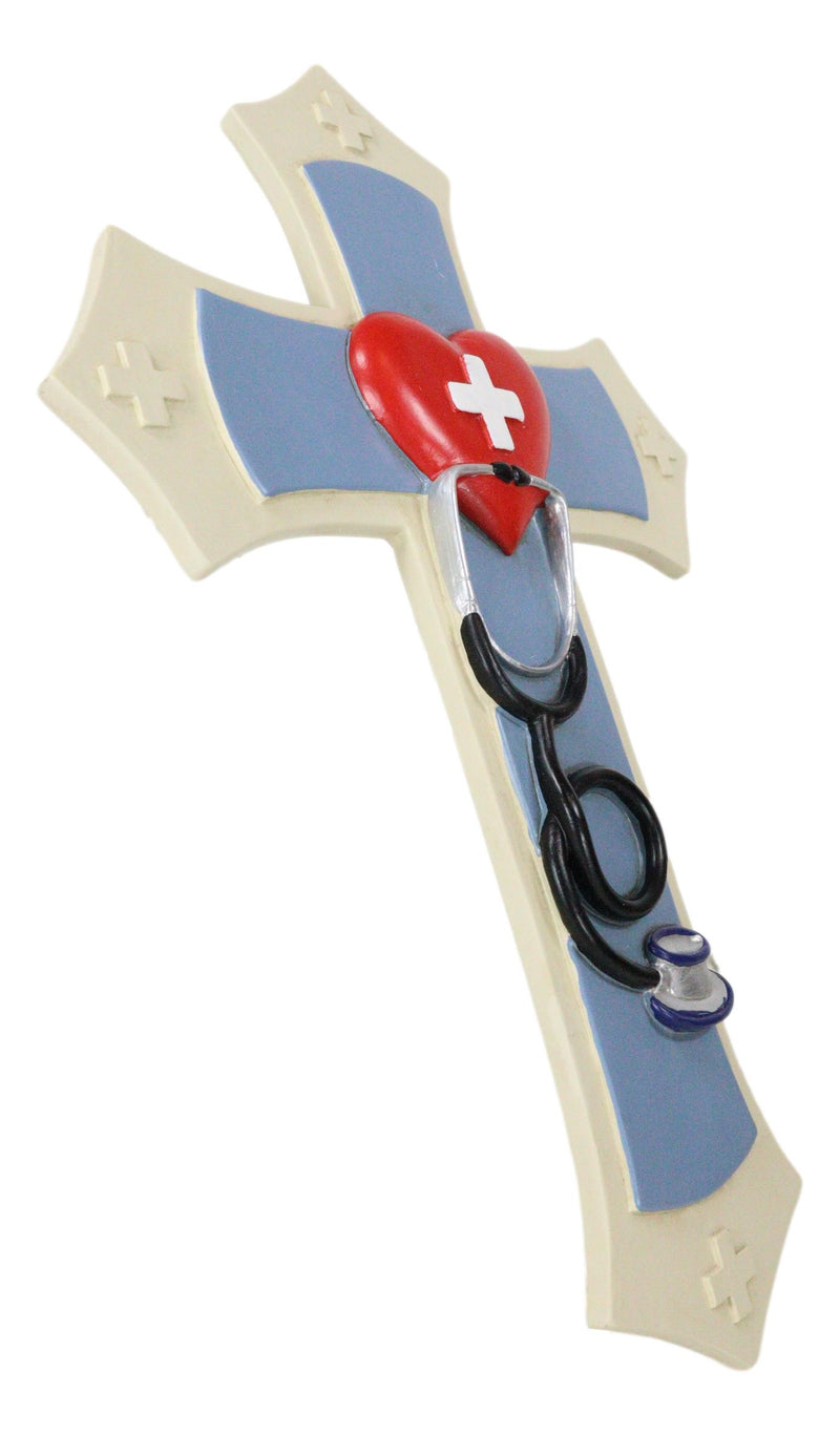 Physician Medic Blue Layered Wall Cross With Red Heart Stethoscope Doctor Nurse