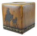Rustic Western Cowboy With Horse And Foal Faux Wood Tissue Box Cover Home Decor