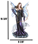 Moon Goddess Artemis Fairy with White Snow Wolf Drawing Bow and Arrow Statue