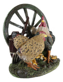 Ebros Rustic Country Rooster And Spotted Hen By Farm Wagon Wheel And Maize Figurine - Ebros Gift
