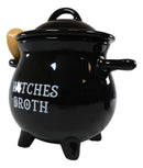 Ebros Ceramic Wicca Black Cauldron Dipping Condiment Bowl Mug With Broom Spoon