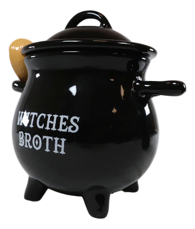 Ebros Ceramic Wicca Black Cauldron Dipping Condiment Bowl Mug With Broom Spoon