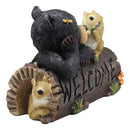 Ebros Large Honey Bee Black Bear & 2 Squirrel Besties By Tree Log Welcome Sign Statue