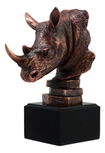 Black African Rhinoceros Bust Statue 7.5"H Rhino Monolith Bronze Electroplated