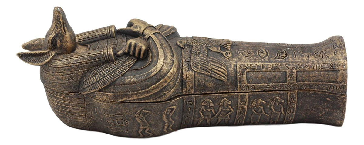 Ebros Egyptian Sarcophagus Box with Mummy Figurine 5.25" Long God of Afterlife Anubis Coffin Sculpture - Ebros Gift
