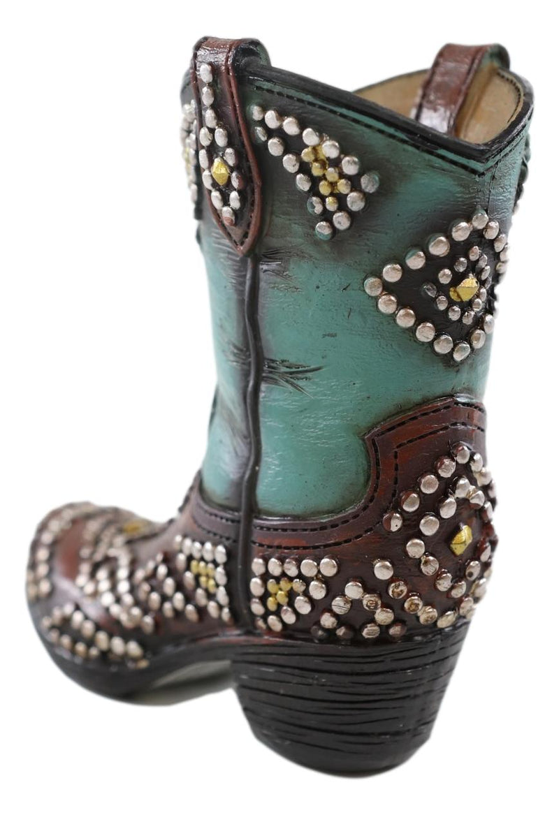 Western Cowboy Cowgirl Silver Beads Turquoise Boot Make Up Tools Or Pen Holder