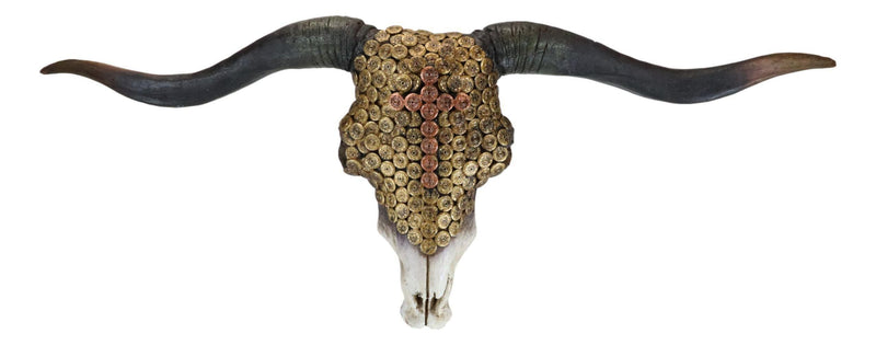 Western 12 Gauge Shotgun Bullets Texas Longhorn Bull Cow Skull Wall Decor Plaque