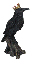 Macabre Gothic Royal Crowned Raven King Perching On Tree Stump Figurine 6.5"H