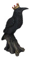 Macabre Gothic Royal Crowned Raven King Perching On Tree Stump Figurine 6.5"H