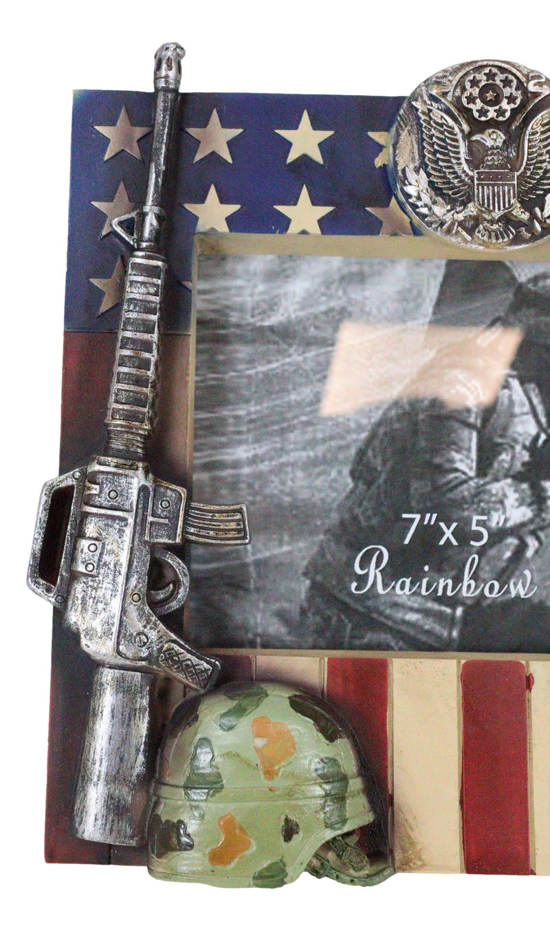 Patriotic American US Flag Army Rifle Helmet Soldier Memorial 5x7 Picture Frame