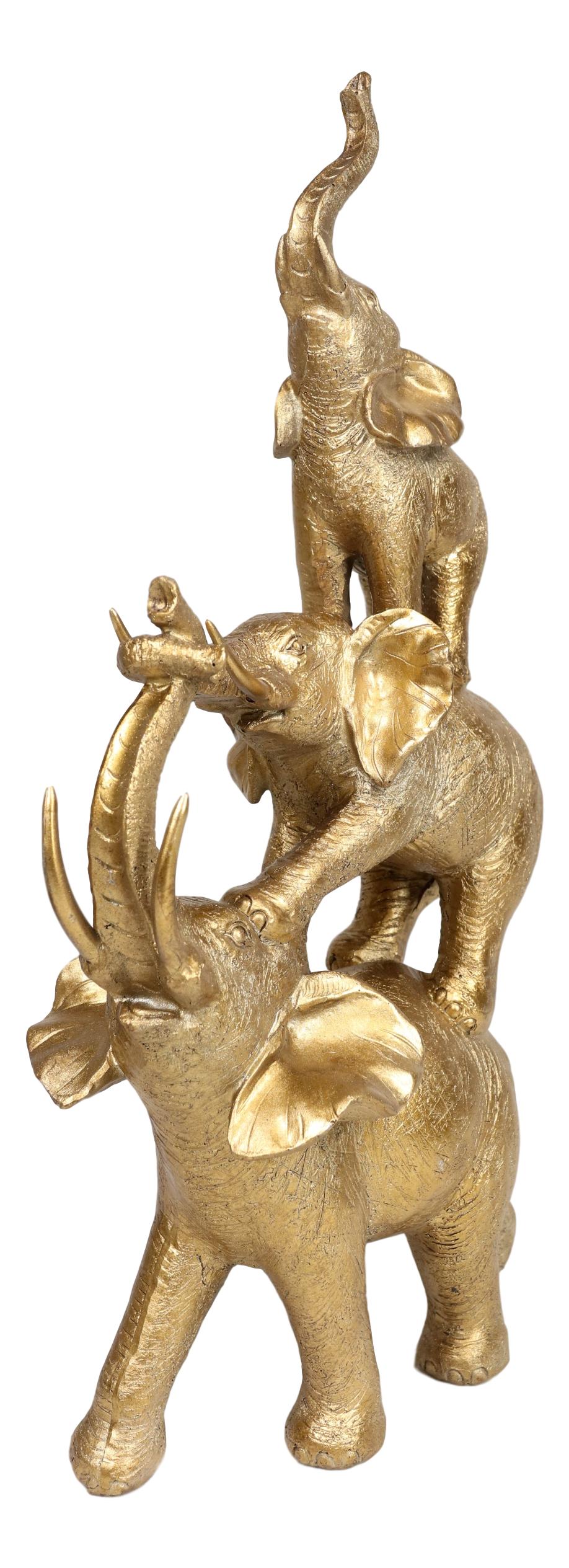 Golden Stacked Balancing Acrobatic Circus African Elephants Family Statue 15"H - Ebros Gift