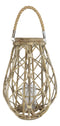 19"H Rustic Farmhouse Teardrop Woven Rattan Candle Lantern With Jute Rope Handle