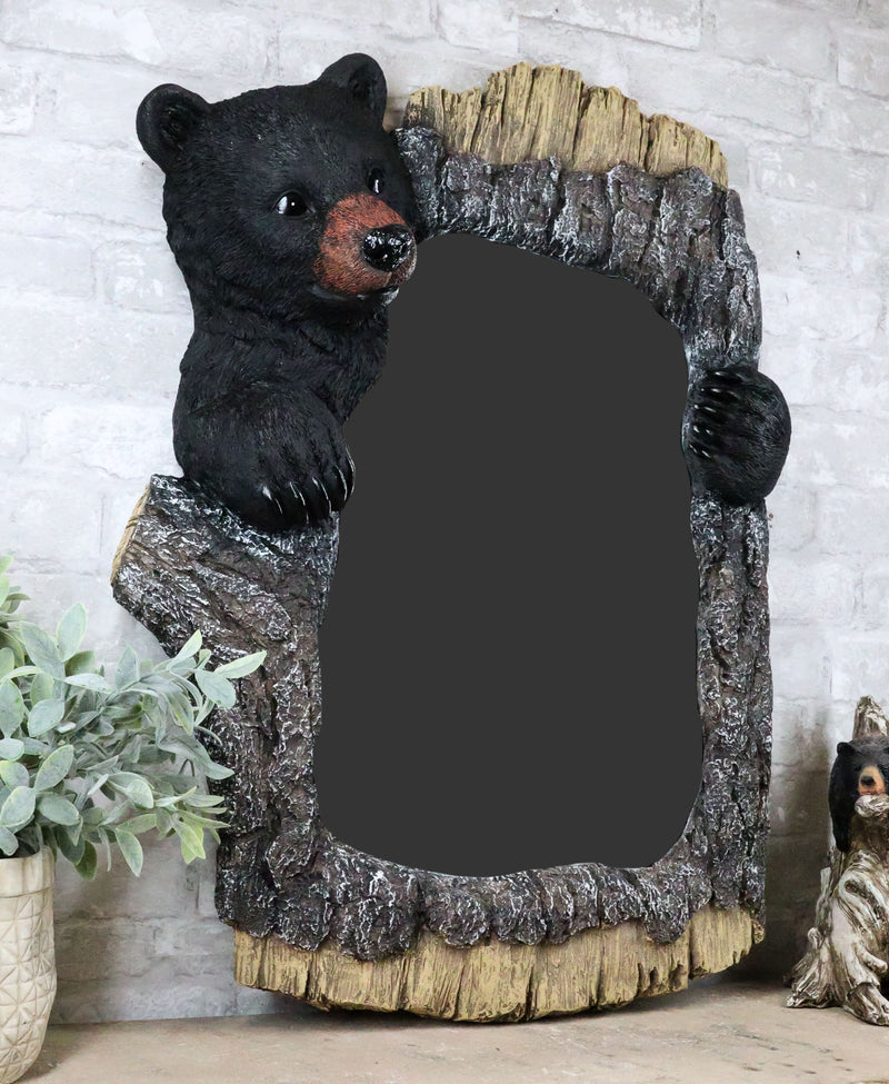 Large 27" H Western Rustic Forest Black Bear Holding A Tree Branch Wall Mirror