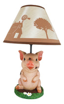 Rustic Farm Country Pink Babe Piglet Muddy Pig Desktop Table Lamp With Shade