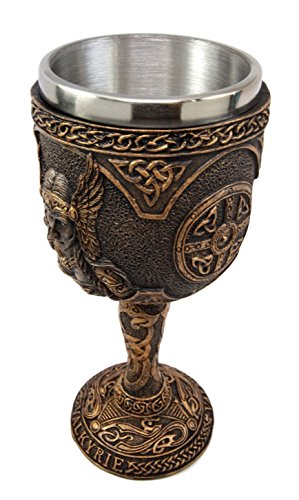 Ebros Goddess Valkyrie 7oz Resin Wine Goblet Chalice With Stainless Steel Liner