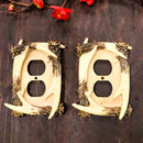 Ebros Set of 2 Novelty Woodland Rustic Forest Stag Deer Antlers Wall Electrical Cover Plate Accent Hand Painted Sculpted Antler Resin Home Decor Accessory (2, Double Outlets)