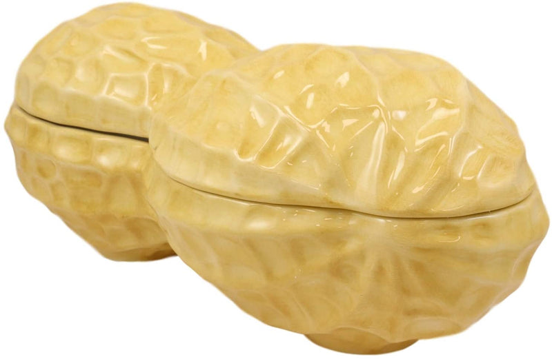 Ebros 11"Long Ceramic Realistic Peanut Legume Shell Container Jar With Lid 32 oz - Ebros Gift