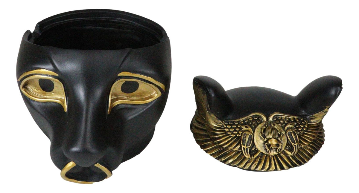 Egyptian Bastet Cat With Uraeus Cobras And Scarab Beetle Crown Decorative Box
