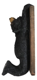 Set Of 2 Rustic Western Black Bear Clinging On Faux Wood Plank Wall Coat Hooks