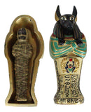Ancient Egyptian God Anubis Sarcophagus Coffin With Mummy Figurine 5"H Decor Box