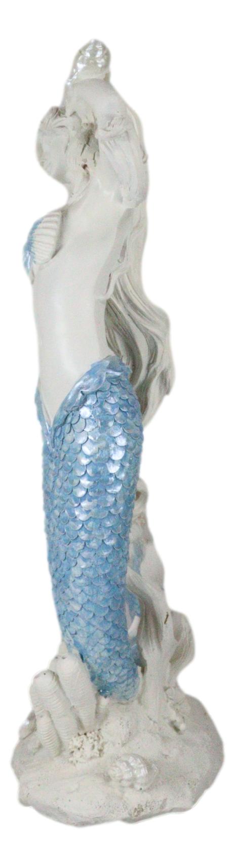 Ebros Aqua Blue Tailed Mermaid Listening To Sconce Figurine 12"H Ocean Goddess