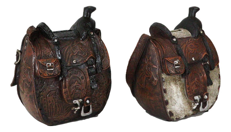 Set Of 2 Rustic Western Cowboy Horse Saddle Money Coin Savings Piggy Banks